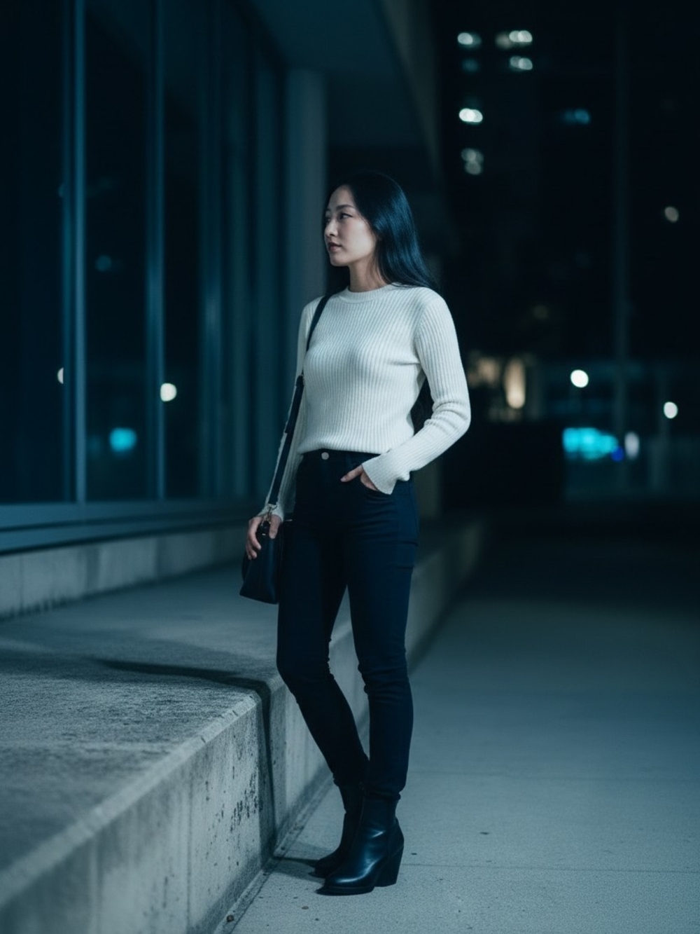 Suzy Shier Ribbed Crewneck Sweater in Ivory/Cream Size S